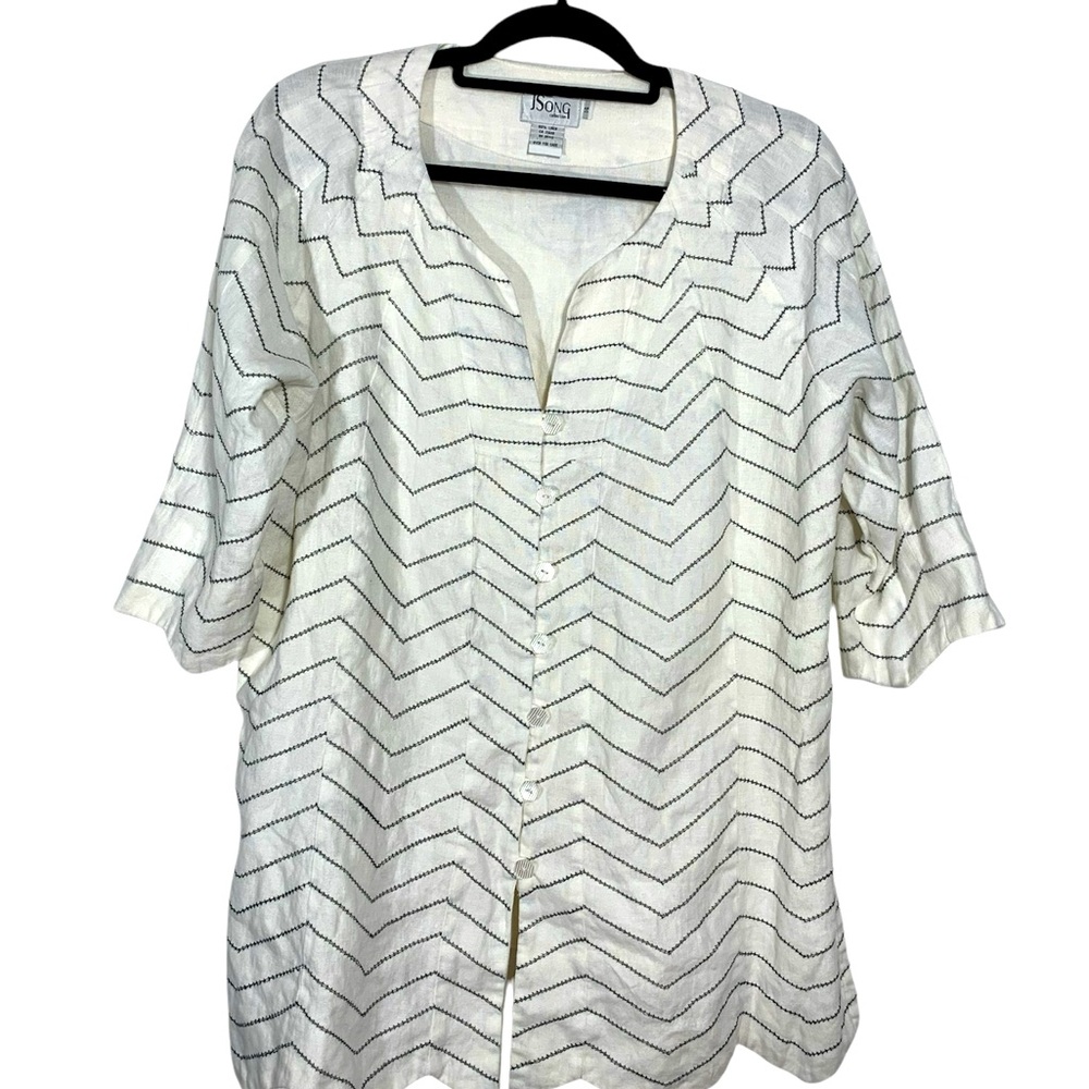 JSONG Collection Linen Button Front Tunic Top Size 14